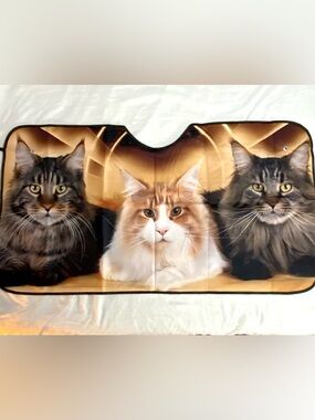 Cat Windshield Sunshade Let’s Three Pretty Kitties Look Large & Regal in the Car